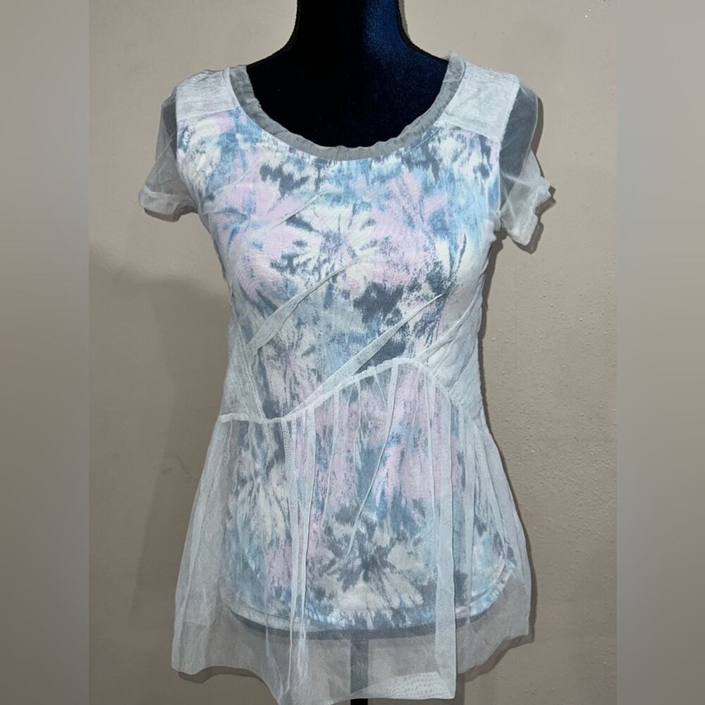 ANTHROPOLOGIE Meadow Rue sz XS Dahlia tie dye print mesh overlay blouse top Sz S
